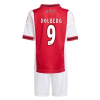 Stroje piłkarskie Ajax Kasper Dolberg #9 Koszulka Podstawowej dla dzieci 2025-26 Krótki Rękaw (+ szorty)